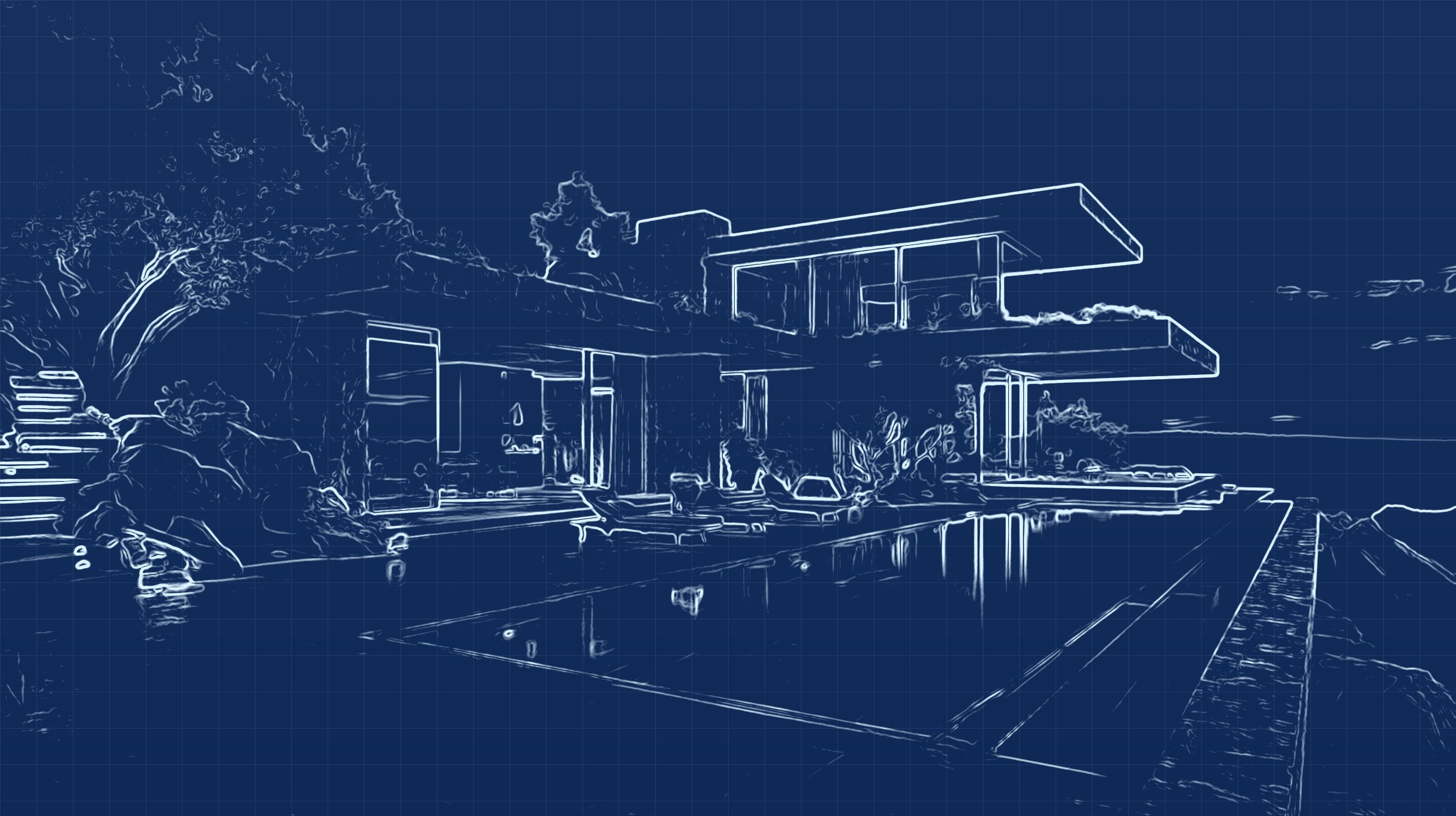 The same villa as a blueprint line drawing