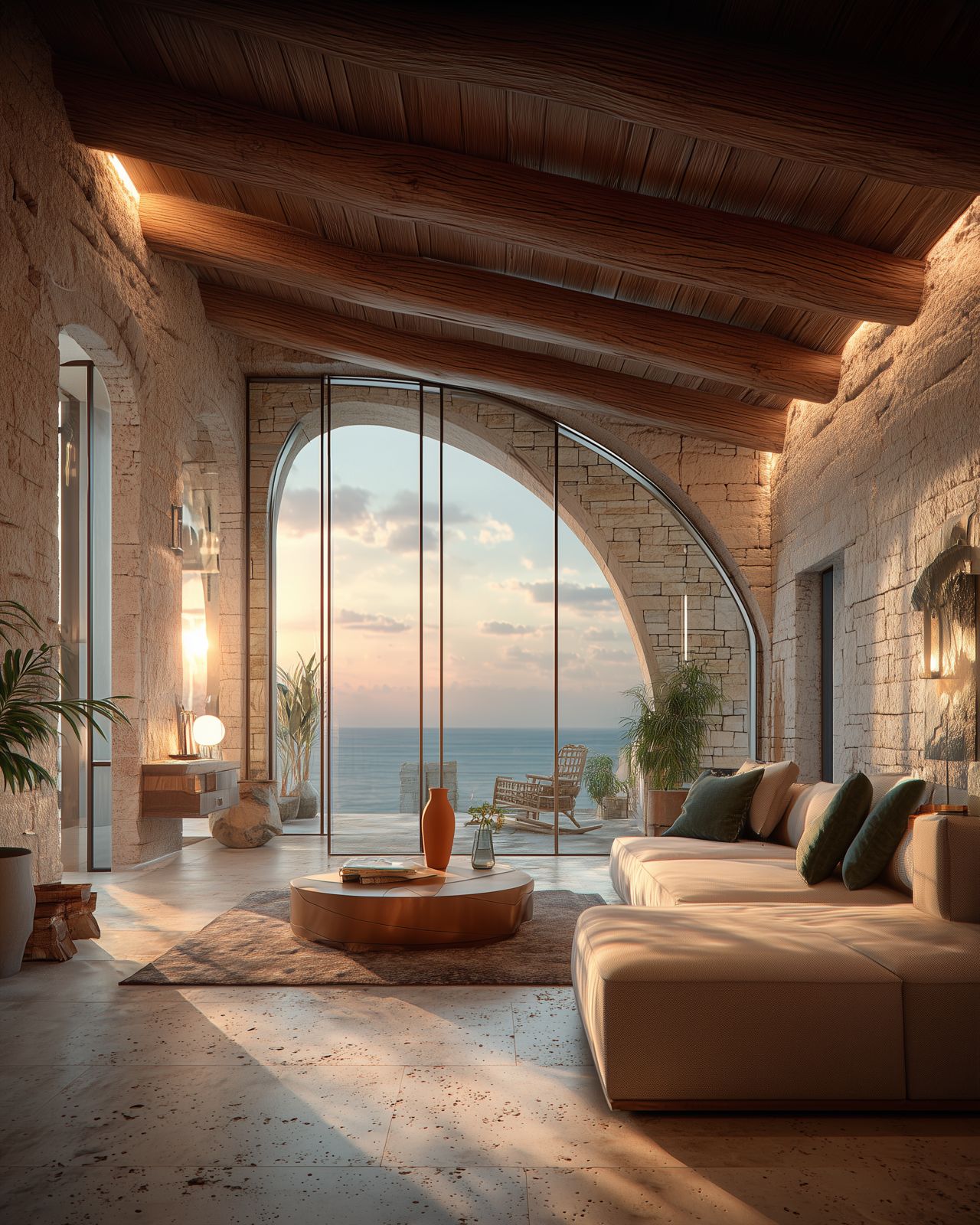 Limestone interior with arched openings